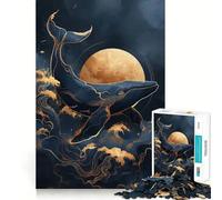 Rompecabezas Ballena Kintsugi Luna Dorada para Adultos 1000 Piezas Entrenamiento Mental Diversión Piezas sin Rebabas Corte Limpio Actividad Conmovedora para Reunir a Tus Hijos (50x75cm)