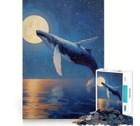 Rompecabezas Ballena Saltando bajo la luz de la Luna - 1000 Piezas Juego de concentración Mental Corte de precisión Bordes Suaves Juego Que fomenta la conexión Entre Diferentes Elementos (50x75cm)