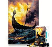 Rompecabezas Barco Vikingo al Atardecer 1000 Juego de Memoria Mental Juego de Corte de Alta precisión Desafío Cerebral Interactivo para el hogar (38x26cm)