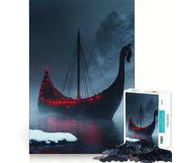 Rompecabezas Barco Vikingo en la Niebla 1000 Piezas Recall Fun Play Piezas sin Rebabas de Corte Limpio Juego portátil y fácil de Transportar (50x75cm)