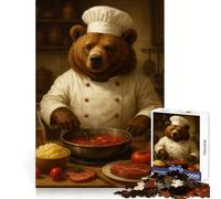 Rompecabezas Bear Chef Cocinando Salsa de Tomate de 1000 Piezas para Adultos Agilidad Mental Tiempo Libre Divertido Unirse Seguro (38x52cm)