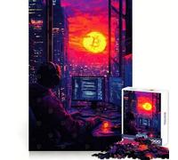 Rompecabezas Bitcoin Sunset Cityscape para Adultos, 1000 Piezas, para Practicar el razonamiento, fácil de Usar, Bordes, Regalo Encantador (38x26cm)