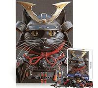 Rompecabezas Black Cat Vintage Samurai de 1000 Piezas para Adultos Mejora la concentración, el Ocio y el Placer Corte Suave Regalo Acogedor de Navidad (50x75cm)