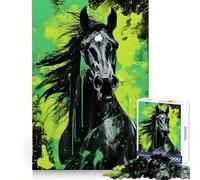 Rompecabezas Black Horse Green Splatter de 1000 Piezas para Adolescentes Entrenamiento Mental, diversión sin estrés, Bordes definidos Regalo Ideal para Las Fiestas (50x75cm)