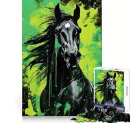 Rompecabezas Black Horse Green Splatter para Adultos, 1000 Piezas, para ejercitar la Mente, para Momentos de Ocio agradables, Bordes limpios, Elegante (38x26cm)