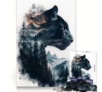 Rompecabezas Black Panther Mountain Double Exposure de 1000 Piezas para Adolescentes Un desafío Mental para el Ocio Consciente Bordes Suaves Elegante (38x52cm)