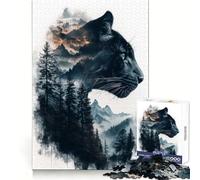 Rompecabezas Black Panther Mountain Double Exposure de 1000 Piezas, para estimular la Mente, Relajante y Divertido, con Corte Suave, cumpleaños (50x75cm)