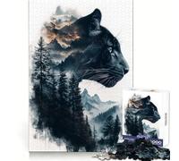Rompecabezas Black Panther Mountain Double Exposure para Adolescentes, 1000 Piezas, Pensamiento estratégico, interacción Suave, Ajuste preciso, (38x26cm)