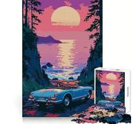 Rompecabezas Blue Convertible by The Coast at Sunset para Adultos, 1000 Piezas, Ejercicio Inteligente, Placer Relajante, Bordes precisos, Sorpresa navideña (38x52cm)