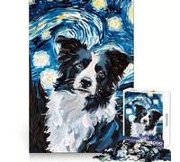 Rompecabezas Border Collie Noche Estrellada para Adultos, 1000 Piezas, Creativo, Pensamiento, Relajante, Tiempo de Descanso, Bordes, Sorpresa Navideña (38x52cm)
