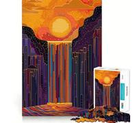 Rompecabezas Bosque Cascada al Atardecer 1000 Piezas para Adolescentes Mejora la Memoria Relajante Divertido Corte Afilado Colección de Piezas Artísticas 38x26cm