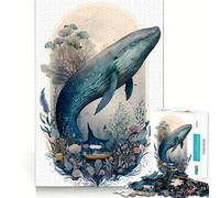 Rompecabezas Bosque Encantado de Ballenas 1000 Piezas Juego de concentración Mental Corte de precisión Bordes Suaves Actividad Absorbente para Noches tranquilas (38x52cm)