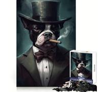 Rompecabezas Boston Terrier Gangster de 1000 Piezas Mejora la Memoria Diversión sin estrés Corte de precisión Regalo navideño cálido (38x52cm)