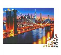 Rompecabezas BrooklynBridgeNight de 1000 Piezas: Puente de Brooklyn al Atardecer. Juego Educativo para Adultos. Hermosa decoración. Difícil y desafiante. Ideal para cumpleaños. 70x50cm.