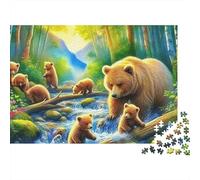 Rompecabezas Brown Bear 1000 Piezas para Adultos Familia de Osos en Arroyo de Bosque Desafiante Difícil Premium Grueso Robusto Vibrante Alivio de Estrés 38x26cm/1000pcs