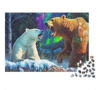 Rompecabezas Brown Bear 1000 Piezas para Adultos Oso Grizzly vs Oso Polar bajo Luces del Norte Premium Grueso Robusto Desafiante Alivio de Estrés Juego Familiar Regalo 70x50cm/1000pcs