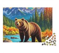 Rompecabezas Brown Bear 1000 Piezas para Adultos Oso Pardo Junto al Río en Paisaje Montañoso Premium Grueso Robusto Vibrante Desafiante Difícil Alivio de Estrés 70x50cm/1000pcs