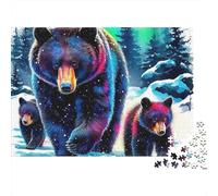 Rompecabezas Brown Bear Familia 1000 Piezas para Adultos Familia de Osos Caminando en Bosque Nevado Premium Grueso Robusto Desafiante Alivio de Estrés 52x38cm/1000pcs
