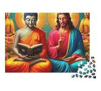 Rompecabezas Buddha-Statue 1000 Piezas Adultos para Adultos Buda y Jesús Leyendo un Libro Juntos Premium Grueso Robusto Vibrante Desafiante Alivio de Estrés 70x50cm/1000pcs