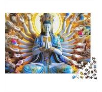 Rompecabezas Buddha-Statue 1000 Piezas para Adultos Guanyin de Mil Brazos en Trono de Loto Rosa Premium Grueso Robusto Vibrante Desafiante Difícil Regalo 70x50cm/1000pcs