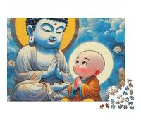 Rompecabezas Buddha-Statue Grueso 1000 Piezas para Adultos Buda Enseñando a Lindo Discípulo Monje Bebé Premium Robusto Vibrante Desafiante Difícil Alivio de Estrés 70x50cm/1000pcs