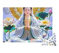 Rompecabezas Buddha-Statue Grueso 1000 Piezas para Adultos Guanyin Meditando en Loto Blanco Premium Robusto Vibrante Desafiante Difícil Alivio de Estrés 70x50cm/1000pcs
