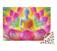 Rompecabezas Buddha-Statue Premium 1000 Piezas para Adultos Buda Meditando en Flor de Loto Rosa Gigante Grueso Robusto Vibrante Desafiante Difícil Alivio de Estrés 70x50cm/1000pcs