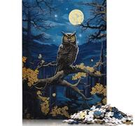 Rompecabezas Búho bajo la luz de la Luna, de Papel 100% Reciclado, Rectangular, para Mujeres y Hombres, 1000 Piezas (26 x 38 cm)