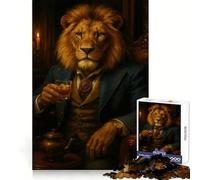 Rompecabezas Caballero León Sofisticado con una Bebida para Adolescentes, 1000 Piezas, Juego Mental, Juguete para Relajarse, Corte Limpio, (50x75cm)