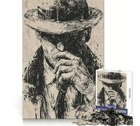 Rompecabezas Caballero Pensativo para Adultos, 1000 Piezas, fortalece la Memoria, Alivia el estrés, Pieza de Arte 38x26cm