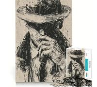 Rompecabezas Caballero Pensativo para Adultos, 1000 Piezas, fortalece la Memoria, Alivia el estrés, Pieza de Arte 38x26cm