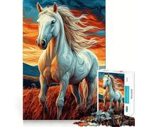 Rompecabezas Caballo Blanco Atardecer 1000 Piezas Juguete para desarrollar la Capacidad cognitiva Superficie Lisa y sin Rebabas Actividad Relajante para Grupos en Interiores (38x26cm)