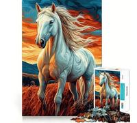 Rompecabezas Caballo Blanco Atardecer 1000 Piezas para Adultos Recall Fun Play Firm Fit Secure Assembly Fun Night Activity Family Fun (38x52cm)