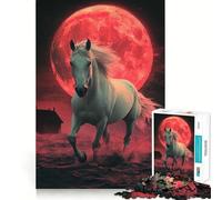 Rompecabezas Caballo Blanco Bajo la Luna de Sangre 1000 Piezas Juguete de Construcción Focus Ajuste Espacios Actividad Recompensadora para Días Lluviosos (38x26cm)