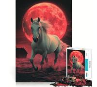 Rompecabezas Caballo Blanco Bajo Luna de Sangre 1000 Piezas para Adolescentes Entrenamiento de Memoria Diversión conexión Limpia y sin Fisuras Actividad Relajante para Grupos en Interiores (38x52cm)