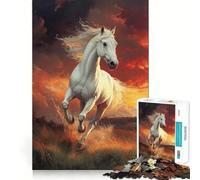 Rompecabezas Caballo Blanco Corriendo al Atardecer 1000 Juego de Recuerdo Mental Alta Precisión Manualidad de Corte Desafío Interactivo para el Cerebro en Casa (38x26cm)