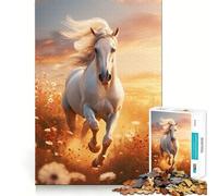Rompecabezas Caballo Blanco Corriendo al Atardecer para Adultos 1000 Piezas Juego de Estimulación Mental Corte de Precisión Bordes Lisos Un Reto Divertido para Pasar el Tiempo (50x75cm)