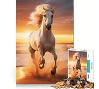 Rompecabezas Caballo Blanco Corriendo en la Playa 1000 Piezas Juguete de Construcción Focus Ajuste Espacios Una Actividad Recompensadora para Días Lluviosos (50x75cm)