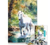 Rompecabezas Caballo Blanco en el Arroyo 1000 Juego de Concentración Mental Corte de Precisión Bordes Lisos Juego de Creación de Conexiones Significativas (50x75cm)