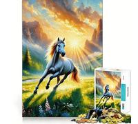 Rompecabezas Caballo Blanco en Pradera de Montaña 1000 Piezas Juguete de Construcción Focus Ajuste Firme Montaje Seguro Juguete de Entretenimiento para Interiores (50x75cm)