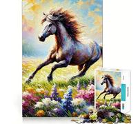 Rompecabezas Caballo Blanco en un Campo de Flores 1000 Juego de Concentración Mental Diseño Ajustado Sin Espacios Desafío Interactivo para el Cerebro en Casa (50x75cm)