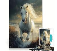 Rompecabezas Caballo Blanco Galopando por el Agua 1000 Piezas Diversión y Habilidades de Recuerdo Calidad Profesional Recorte Regalo Ideal para la Actividad Mental (38x26cm)