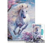 Rompecabezas Caballo Blanco Salvaje en Invierno 1000 Piezas Juego Que Estimula el Cerebro Ajuste Espacios Espacios Entretenimiento Acogedor para Interiores para Todos (50x75cm)