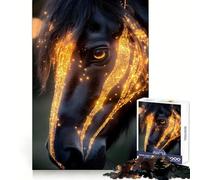 Rompecabezas Caballo Negro con Resplandor Dorado 1000 Piezas para Adolescentes Ejercicio Mental Tiempo Libre Cierre Navidad (38x52cm)