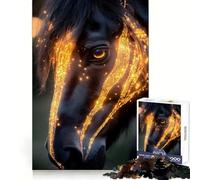 Rompecabezas Caballo Negro con Resplandor Dorado para Adultos, 1000 Piezas Ejercicio de Lógica Recreación Relajante Bordes Limpios Regalo Navideño Ideal (38x26cm)