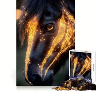 Rompecabezas Caballo Negro con Resplandor Dorado para Adultos, 1000 Piezas, Estimula el Pensamiento, Ideal para Momentos de Relajación, Bordes Impecables, Elegante (50x75cm)