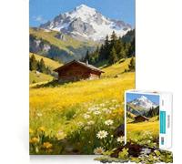 Rompecabezas Cabaña Alpina en Pradera de Verano,1000 Piezas,estimulación cognitiva,Piezas sin Rebabas,Corte Limpio,Juguete de Entretenimiento para Interiores (50x75cm)