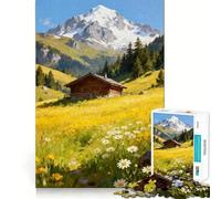 Rompecabezas Cabaña Alpina en Pradera de Verano para Adolescentes 1000 Piezas Juego de diversión Mental Conexión Limpia y fluida Forma Atractiva de Pasar el Tiempo Libre (38x52cm)