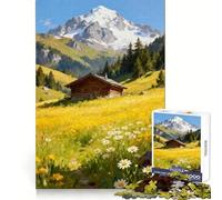 Rompecabezas Cabaña Alpina en Pradera de Verano para Adolescentes, 1000 Piezas, Mejora la Memoria, escapada Relajante, Ajuste (50x75cm)