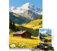 Rompecabezas Cabaña Alpina en Prado de Verano, 1000 Piezas para Adultos Pensamiento estratégico Escapada Tranquila Ajuste preciso Un Regalo Encantador (50x75cm)
